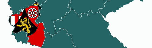 Deutschlandkarte auf der das Land Rheinland-Pfalz durch Aufdruck seines Landeswappens farblich hervorgehoben dargestellt ist 