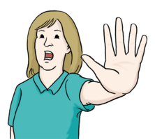 Eine Frau zeigt "Stopp" mit ihrer Hand