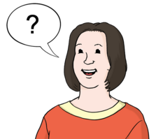 Eine Frau mit einer Sprechblase, in der eine Fragezeichen zu sehen ist